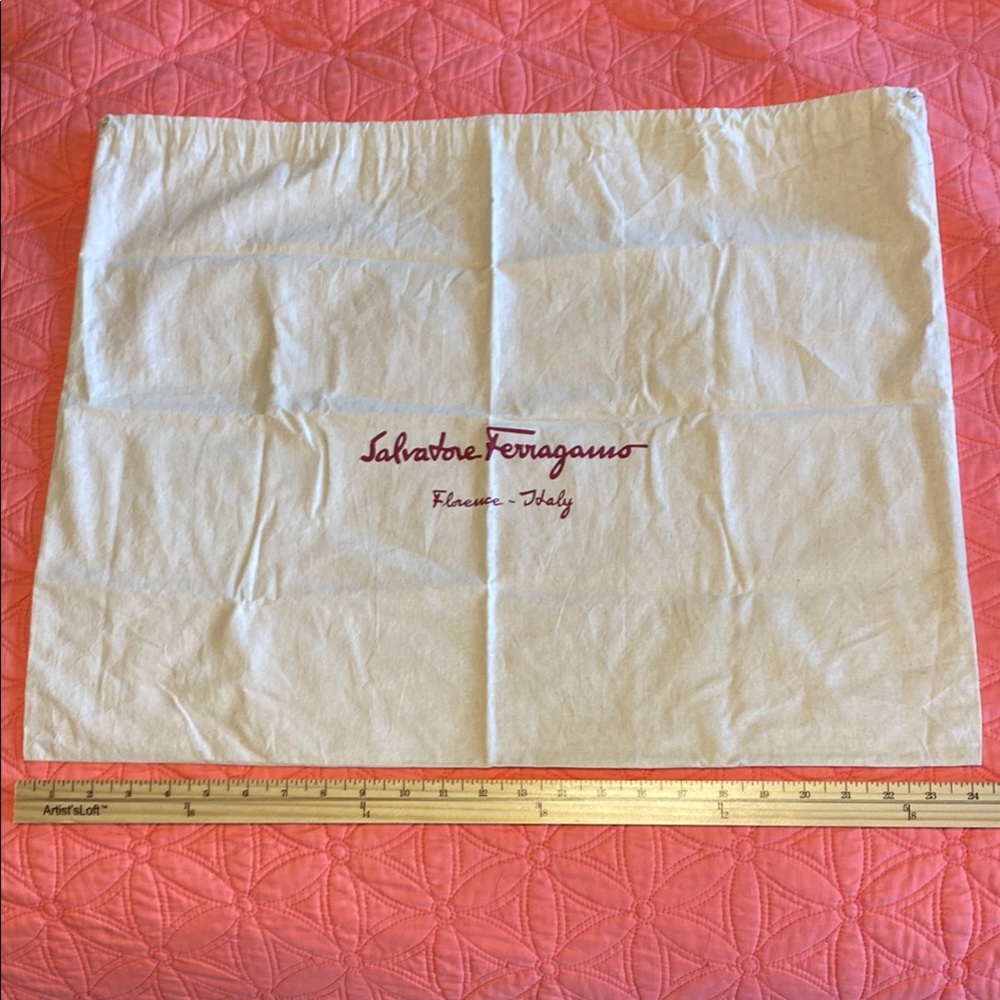 Salvatore Ferragamo Cream Dust Bag with Red Logo